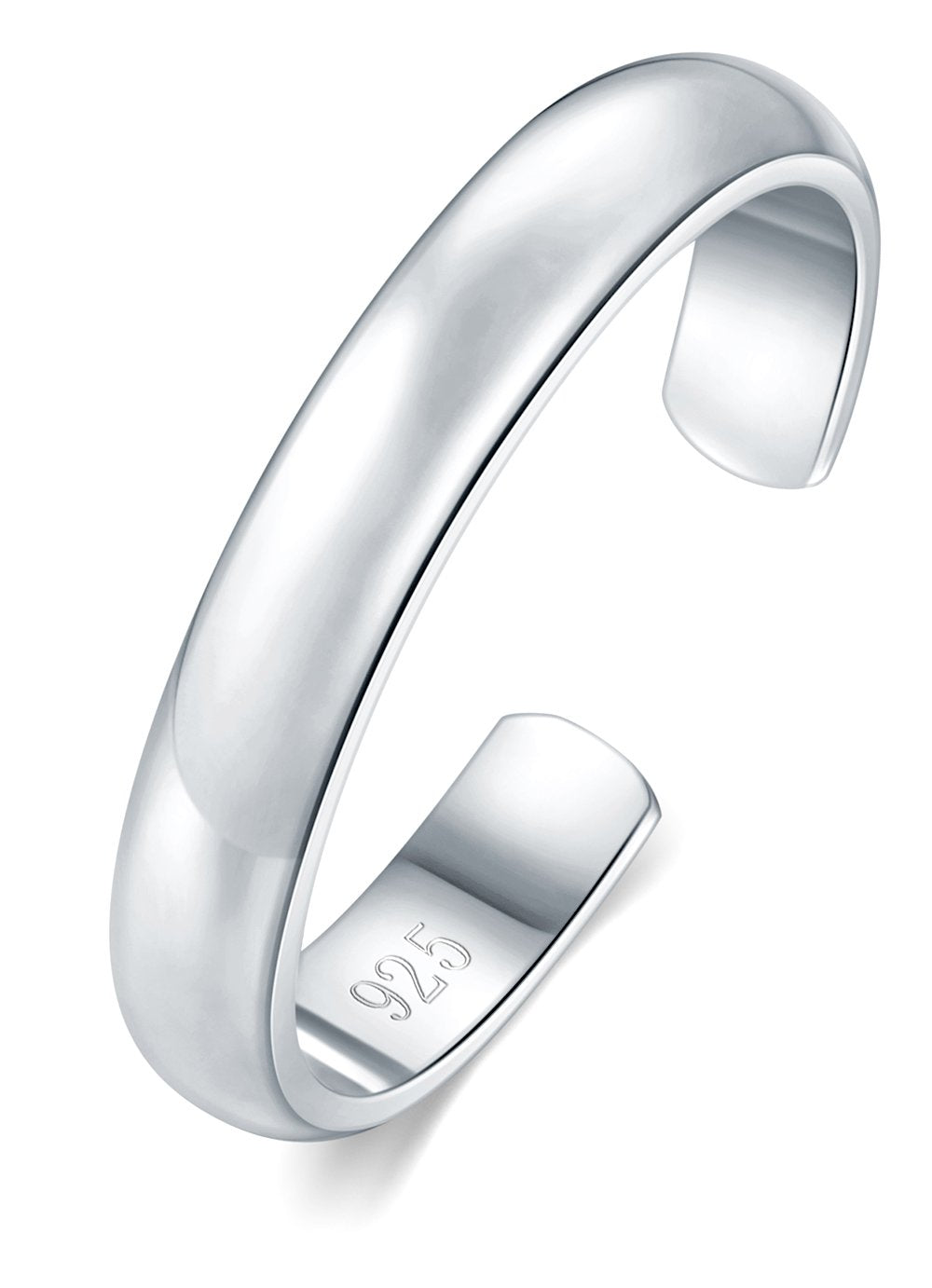 BORUO 925 Sterling Silver Toe Ring, Hypoallergenic Adjustable Band Ring 3mm