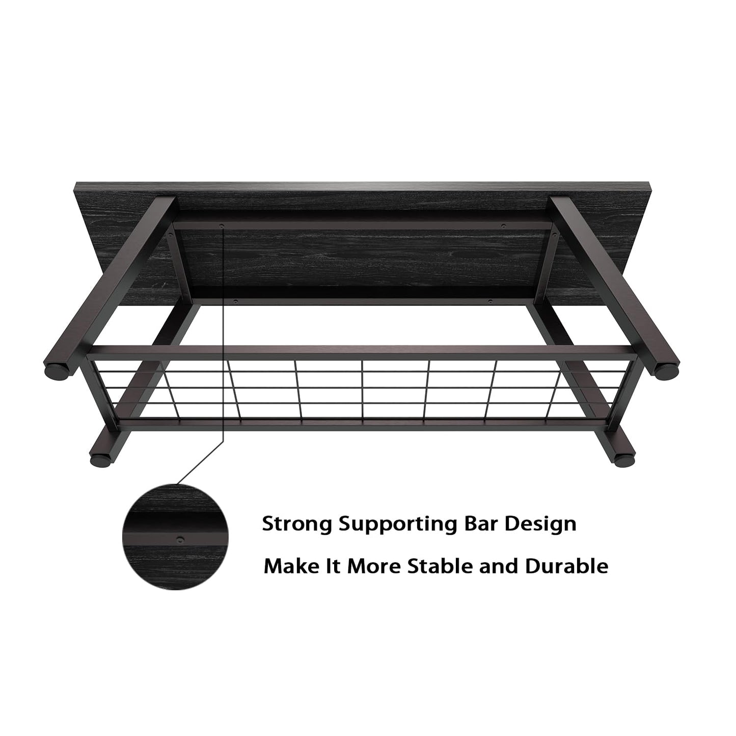Oastreeful Industrial Entryway Bench Rustic Wood and Metal Storage Bench for Indoor Living Dining Room Bedroom Long Shoe Benches Seat (Charcoal Black)