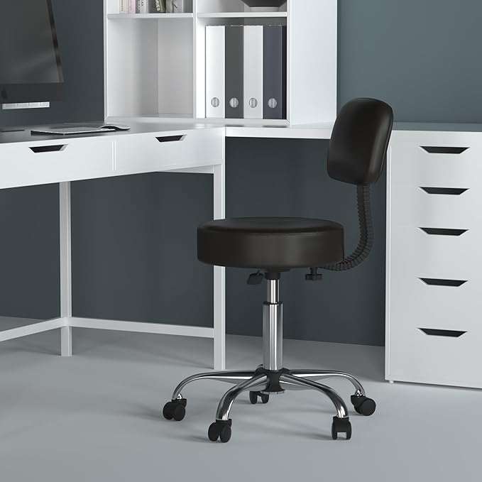 Boss Office Products B245-BK Be Well Medical Spa Stool with Back, Black