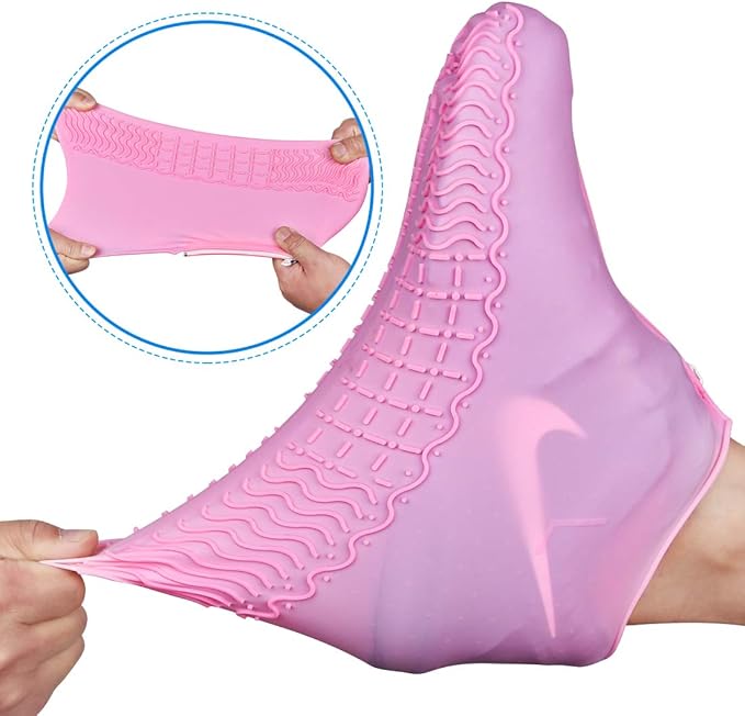 Waterproof Shoe Covers, Silicone Reusable Shoe Cover Non-slip Durable Zipper Elastic Rain Cover Protection for Men Women (XL (Women 11-13, Men 9.5-13), Pink)