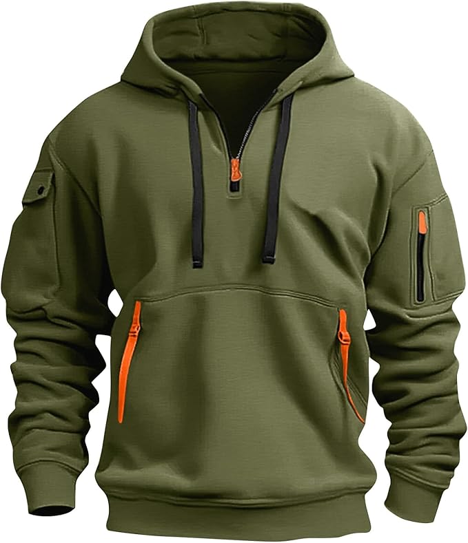 ZXCTKA Mens Quarter Zip Pullover Tactical Hoodies Vintage Long Sleeve Casual Fashion Hoodie Fall Winter Sweaters