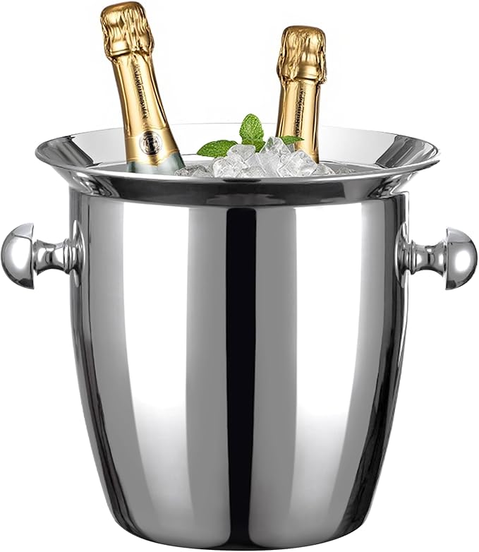 Ice Bucket, Large Ice Bucket for Parties, 5L Portable Stainless Steel Wine Buckets with Handle for Champagne, Beer, Cockta...