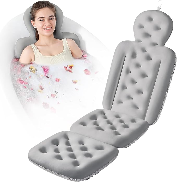 Bath Cushion, Full Body Bathtub Pillow with 160 Suction Cups, Bath Mat for Head and Neck Support, with Laundry Bag (Dark Gray, 51.2" x 16.2")