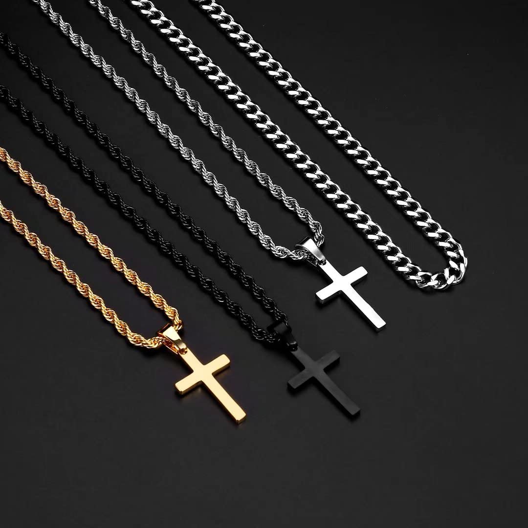 Ursteel Gold Cross Necklace for Men - Gold Cross Chain Necklace for Men Jewelry Gifts Layered Rope Chain 20 22 Inch