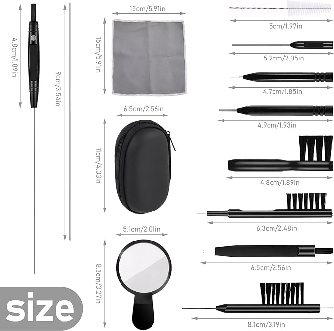 Hearing Aid Cleaning Kit 13 Pcs Hearing Aid Cleaner Black Hearing Aid Cleaning Tools,Hearing Aids Cleaning Kit Includes Hearing Aid Cleaning Brush,Magnifier,Ventilation Rod,Screwdriver,Storage Bag