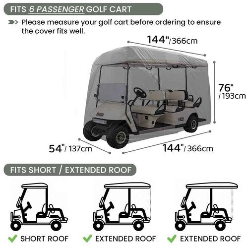 Joymo Golf Cart Cover 6 Passenger，95"-156" Golf Club Rain Covers 4 Passenger，Waterproof EZ GO Golf Cart Accessories,Outdoor Club Car Seat Covers Winter Summer Protective Cover(144" L x 54" W x 76" H)