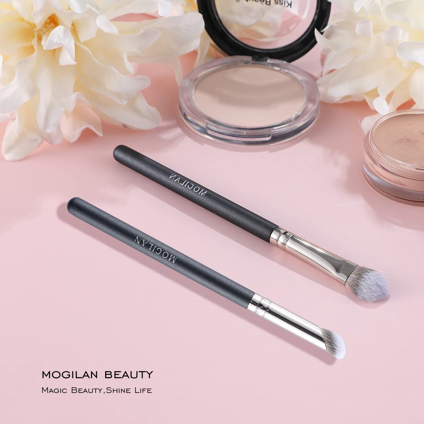 MOGILAN Concealer Brush Set 2pcs Professional Angled Concealer Brushes For Under Eye Concealer Foundation Blending Liquid Cream