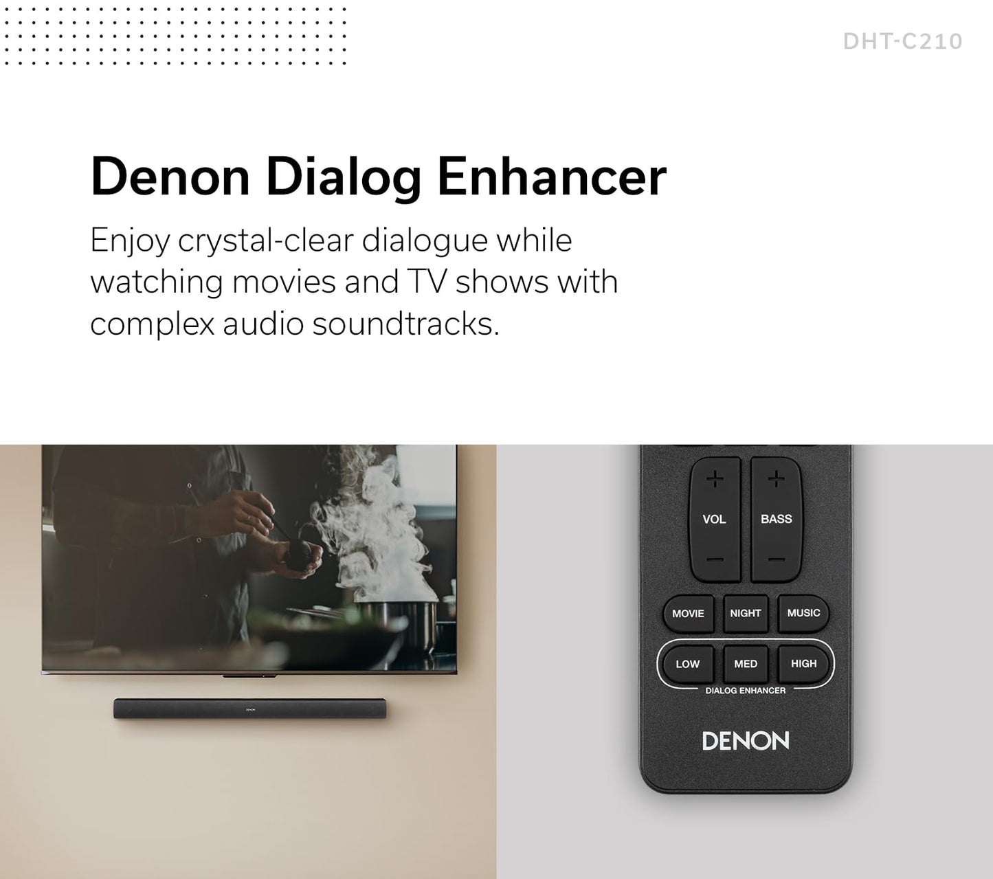 Denon DHT-C210 Full-Range Dolby Atmos Sound bar with Built-in subwoofers and Bluetooth Streaming., Black