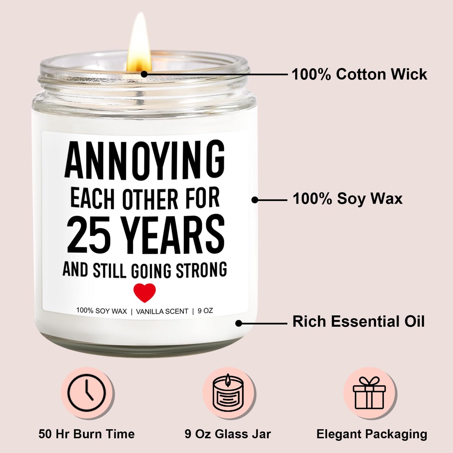 Younift Funny Scented Candle, 25th Anniversary, Gifts for Couple, 25th Wedding Anniversary Decorations, 25 Year Silver Anniv. Gifts for Husband, Wife, Him, Her, Women, Men, Friends, Parents