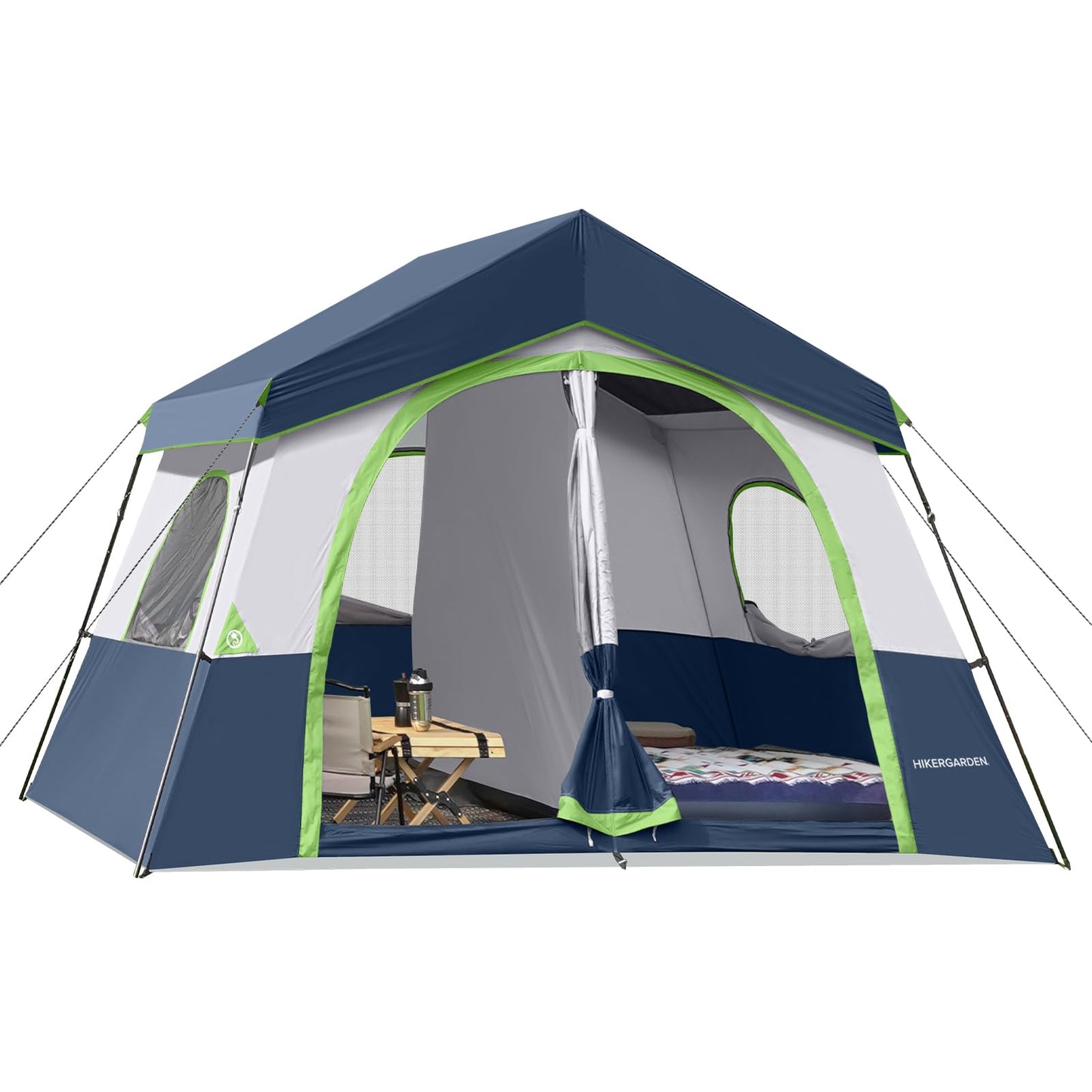 HIKERGARDEN 8 Person Camping Tent - Portable Family Cabin Tent for Camp, Windproof Fabric Camp Tent Outdoor for Hiking, Backpacking, Traveling-12'x9'x80in(H) (Dark Blue)