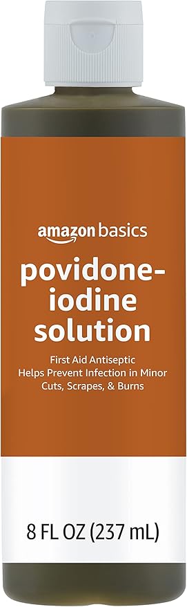 Amazon Basics First Aid Antiseptic, 10% Povidone Iodine Solution First Aid Antiseptic, Unflavored, 8 Fluid Ounces, 1-Pack...