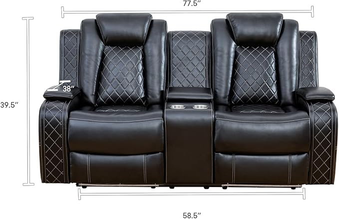 A Ainehome Luxury Furniture Sets Power Recliner Sofa Set Recliner Leather Sofas Loveseat Chair for Living Room Furniture/Small Space/Rv/House/Office/Theater Seating (F-Black,Loveseat)