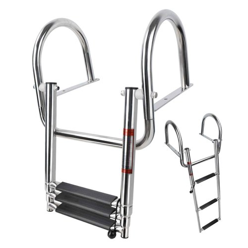 Manumarine 3 Step Pontoon Boat Ladder, Pontoon Ladders for Pontoon Boats, Stainless Steel Rear Entry Inboard Ladders Over Platform