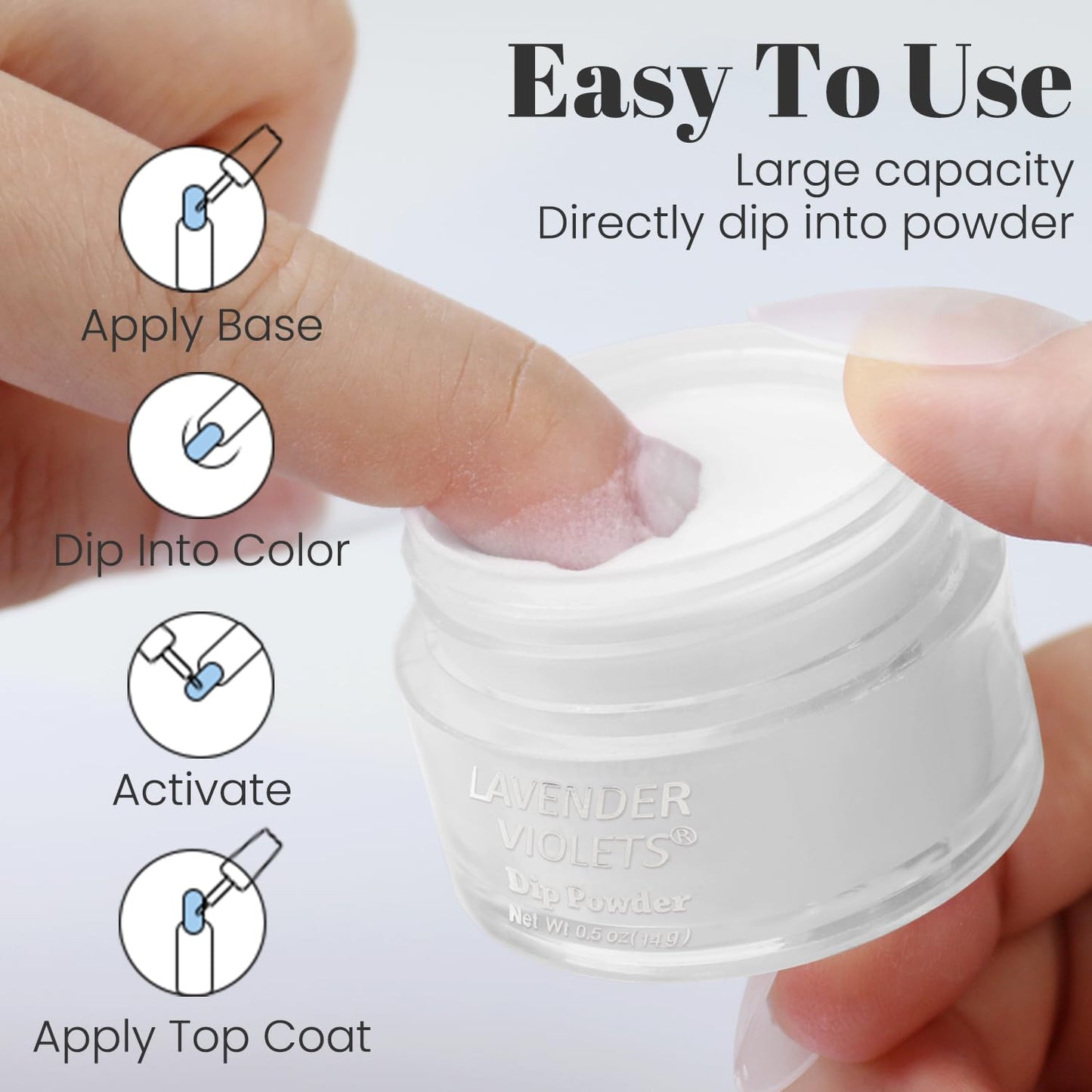 Lavender Violets Clear Dip Powder Transparent Crystal Color Essential Dipping Build Powder for French Nail Long-Lasting Manicure