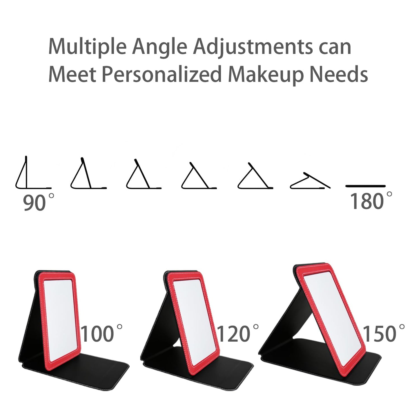 PDOZV Travel Mirror for Desk, 6.5  8.9    Adjustable Rectangle PU Edge Covering Red Foldable Desk Mirror with Stand for Travel C