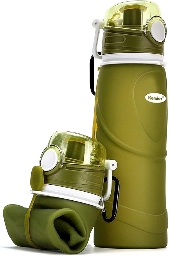 Kemier Collapsible Silicone Water Bottles-750ML,Medical Grade,BPA Free Travel Water Bottle Can Roll Up,26oz,Leak Proof Fol...