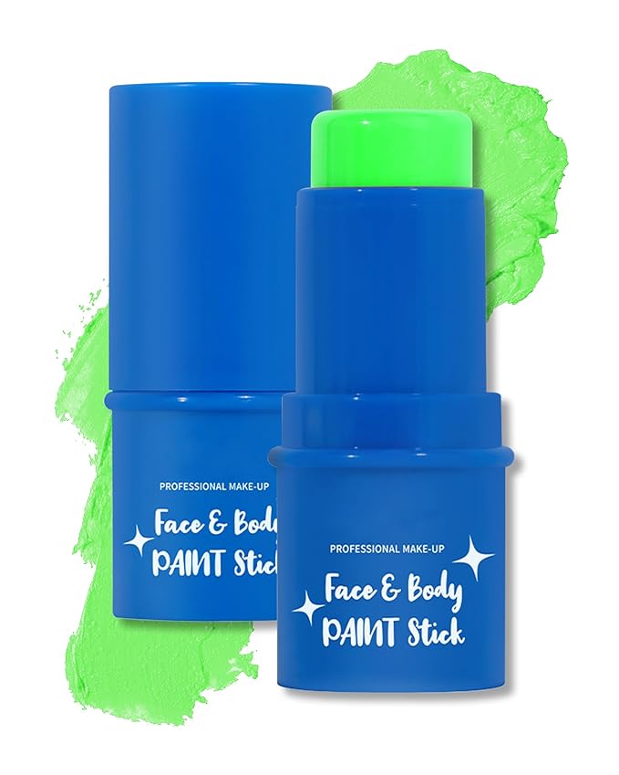 Green Face Paint Stick, Waterproof Highly Pigmented Glow in the Dark Body Paint, Green Eye Black Baseball Painting Stick, Body Painting for Patrick’s Day SFX Cosplay Halloween Makeup-05