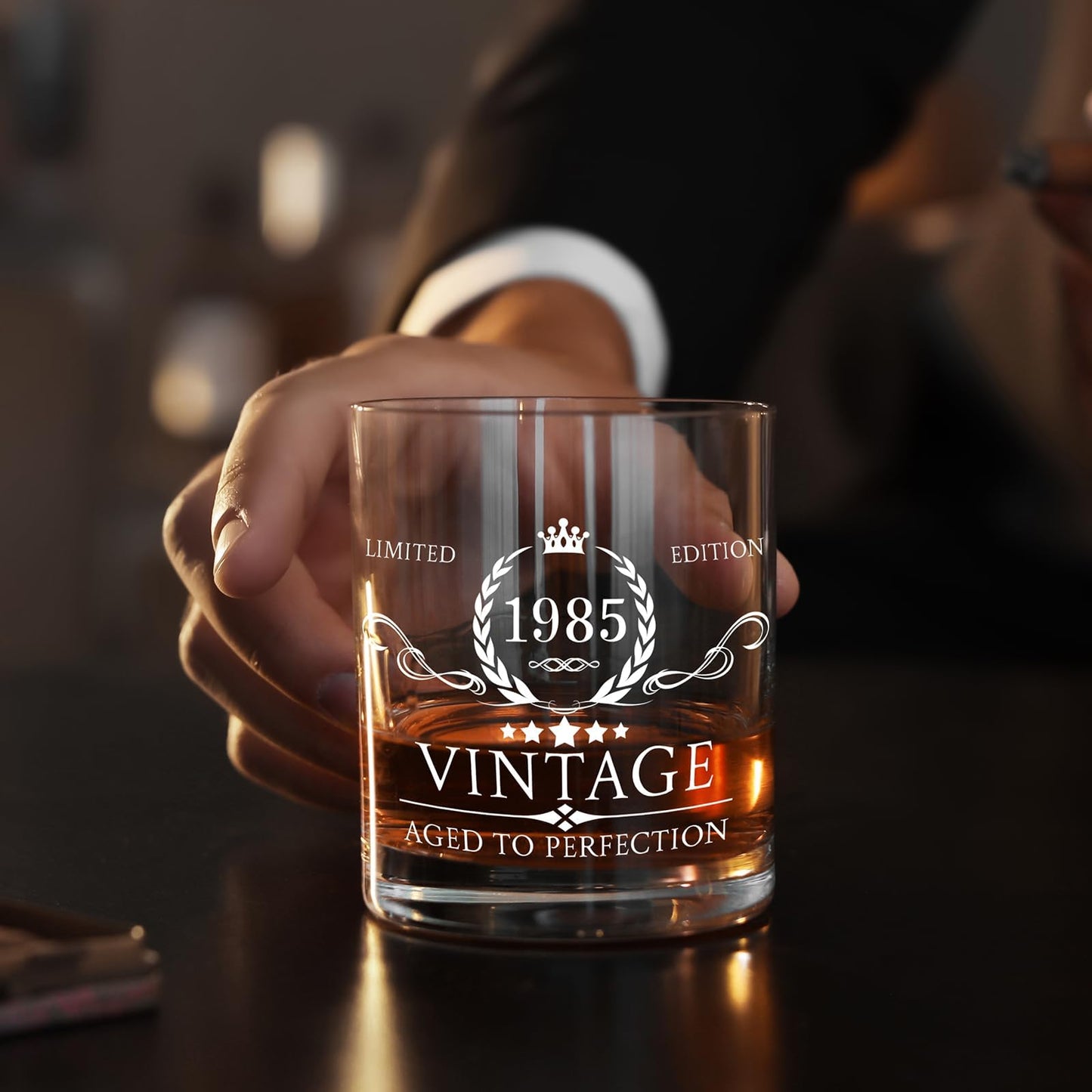 40th Birthday Gifts for Men Whiskey Glass Set - 40th Birthday Decorations, Party Supplies - 40 Year Anniversary, Bday Gifts Ideas for Him, Dad, Husband, Friends - Wood Box & Whiskey Stones & Coaster