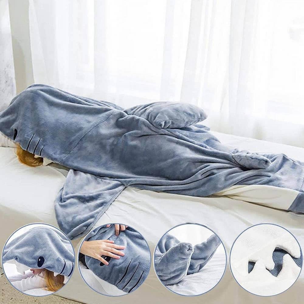 inkArts Shark Blanket Hoodie Adult, Wearable Shark Blanket, Shark Sleeping Bag, Soft Cozy Warm Flannel Hoodie, Shark Blanket Onesie
