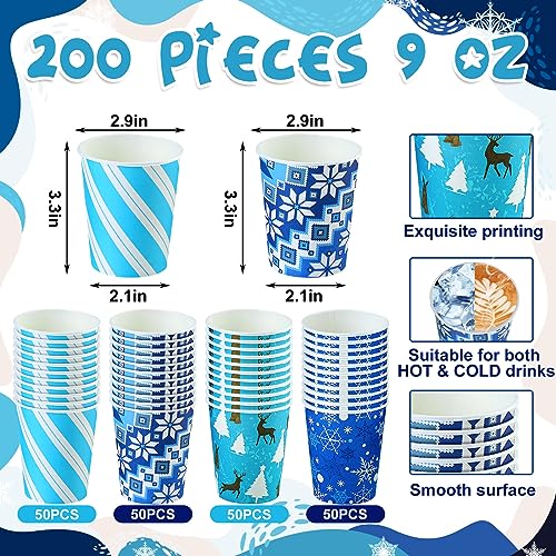 Jinei 200 Pcs Christmas Paper Cups 9 oz Paper Cup Snowflake Design Hot Beverage Cups Christmas Drinkware Party Supplies De...