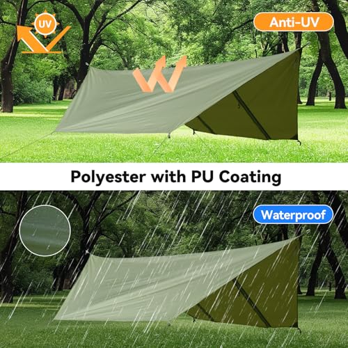 FIRINER Hammock Rain Fly Tent Tarp (11.5x9.5ft) Large Ultralight Camping Tarps Waterproof Portable Backpacking Multifuncti...