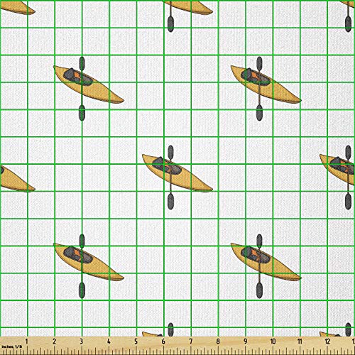 Lunarable Kayak Fabric by The Yard, Pattern with Kayaks and Paddles Cartoon Style Extreme Sports Outdoors, Stretch Knit Fa...