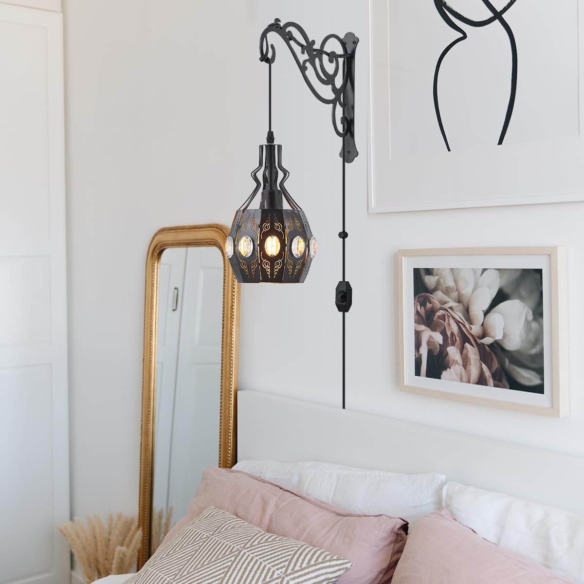 KAMTAT-ZS 2PK Wall Sconce Plug in Hanging Lamp Shelf Dimmable Wall Sconces Adjustable Wall Lights with Plug in Cord and Dimmer On/Off Indoor Wall Sconces for Living Room Bedroom