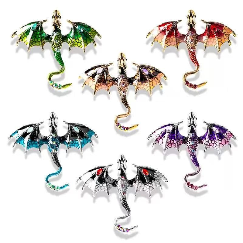 YOEMOVTE Dragon Brooch Set - Colorful Alloy Pins with Gift Box, Elegant Insect Jewelry for Women & Men, Unique Thanksgiving/Birthday/Anniversary/Retirement Gifts (6-Piece)