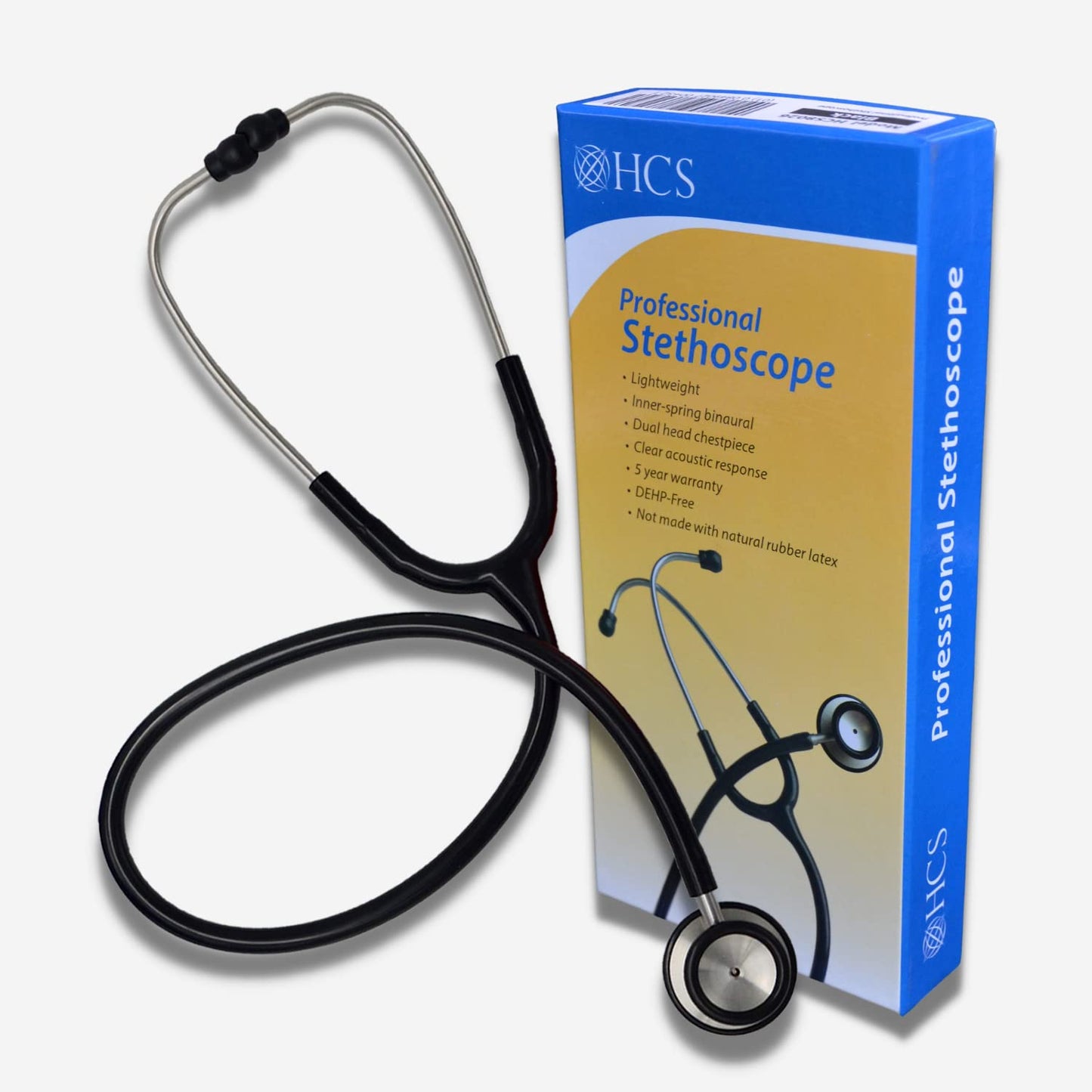 HCS Black Stethoscope, Classic Lightweight - Medical, Dual Head Stethoscopes for Nurses, Nursing School, Student Essentials, Work, Home - 22 inch Tubing