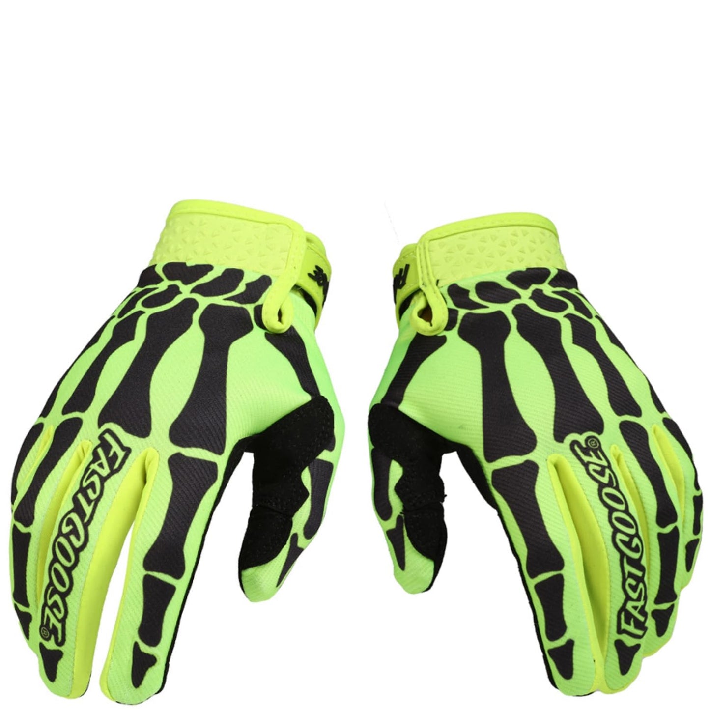 EXCEREY Skeleton Cool Motorcycle Bicycle Full Finger Off-Road Racing Gloves Outdoor Sports for Men Women & Mountaineering (Fluorescent Green, L)