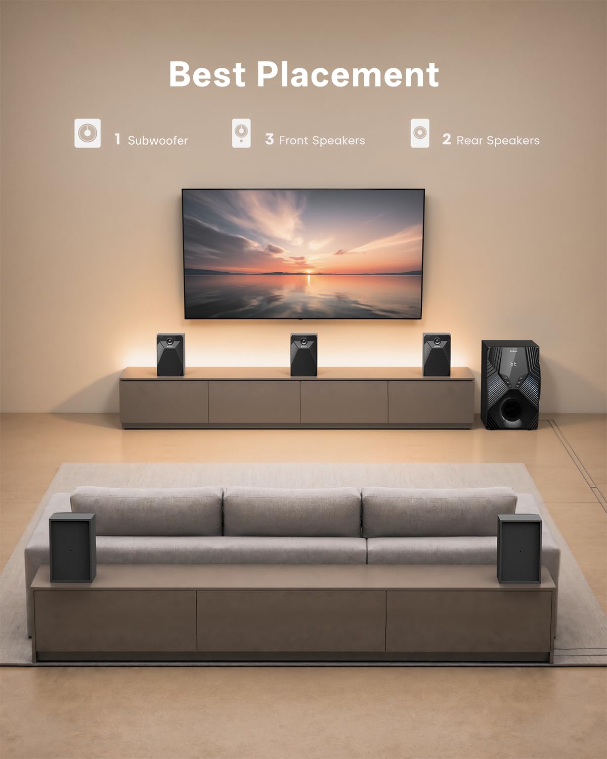 1000W Surround System 5 Wired Satellite Audio Speakers 8 inch Subwoofer 5.1/2.1 Channel Home Theater Deep Bass Support ARC Optical Bluetooth Karaoke Input