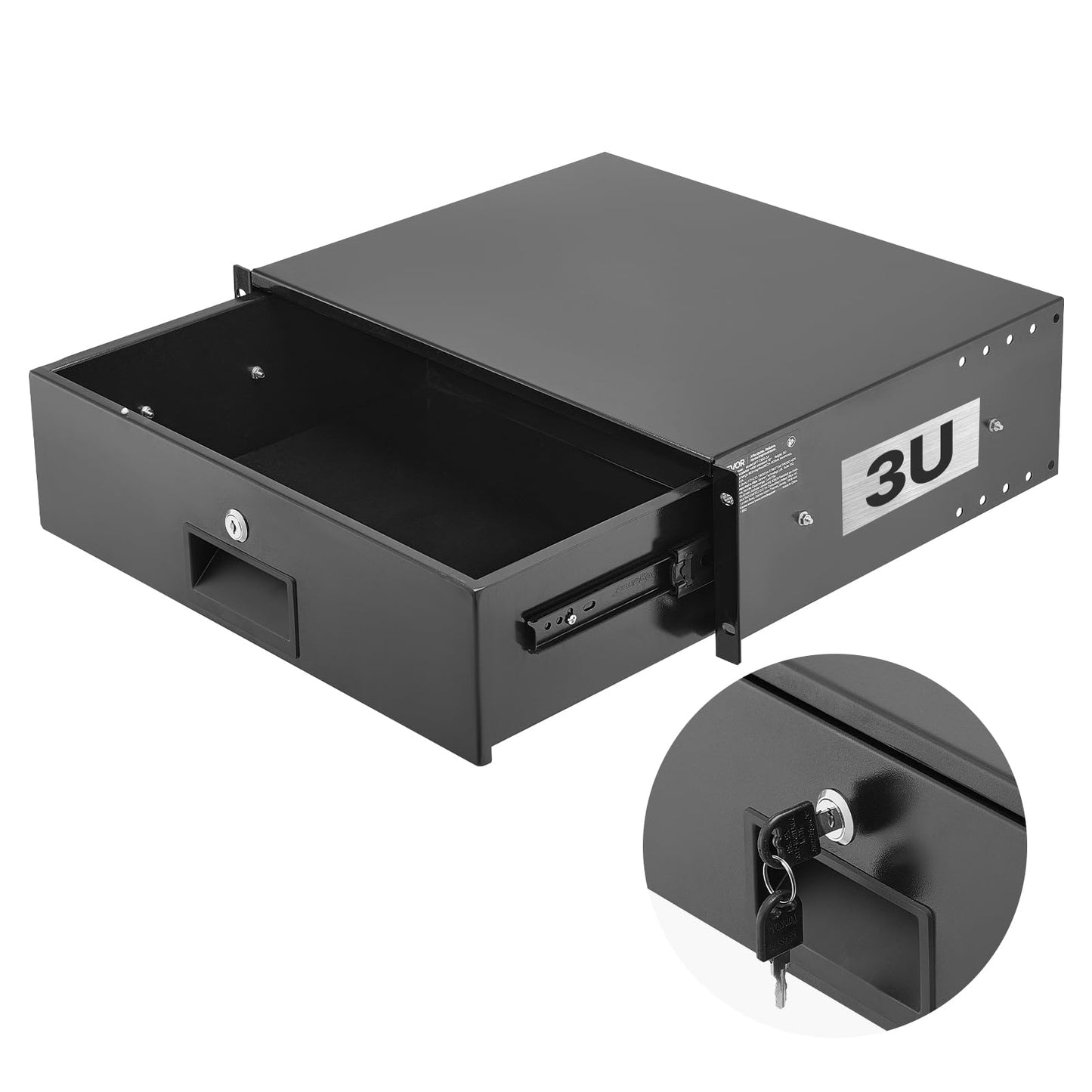 Vevor 3U Rack Drawer, Lockable Server Cabinet Case, 13.8 Depth Server Rack Mount Drawer, For 19 Network Equipment/Dj/Av Rack
