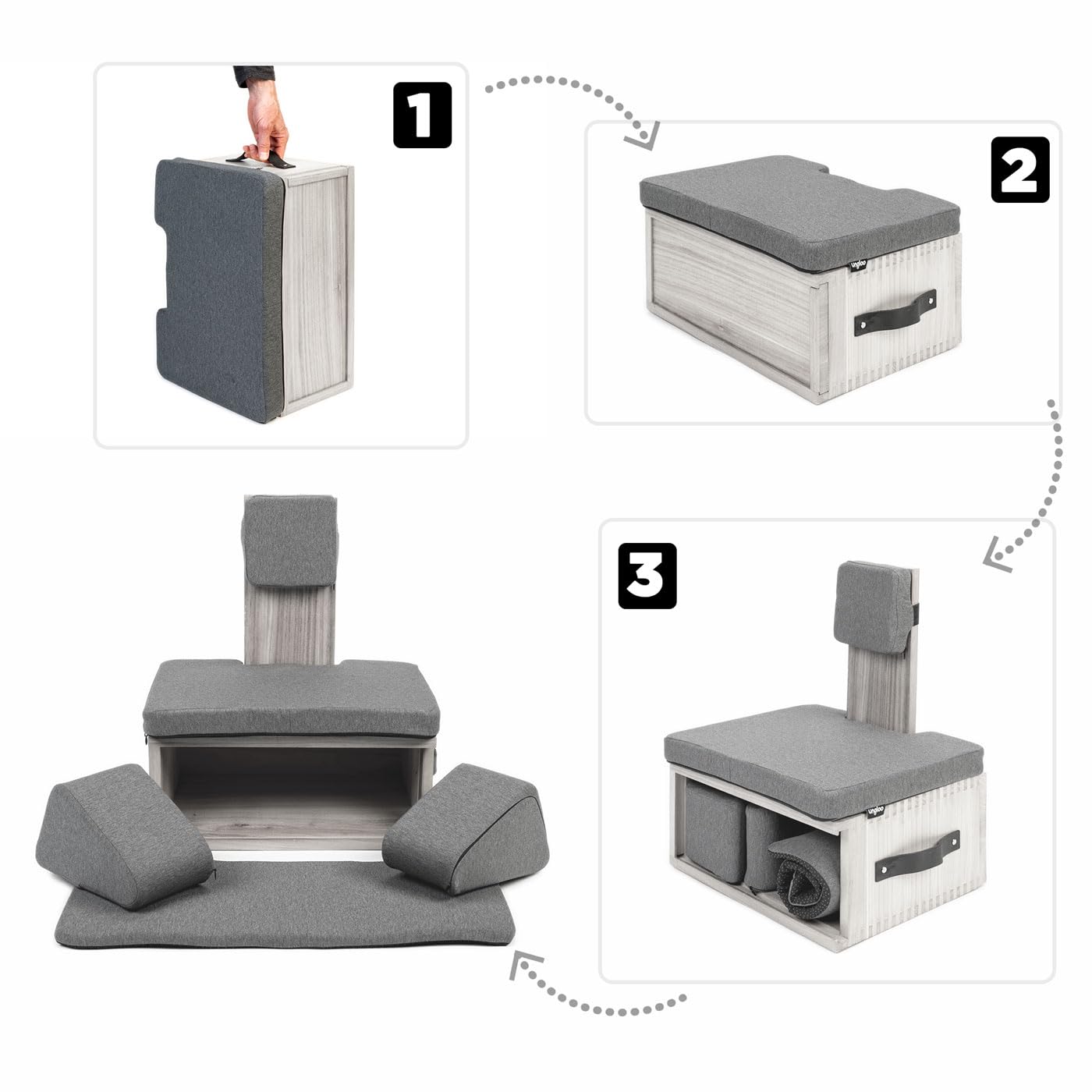 Ungloo Box Meditation Floor Chair, Back Support, Knee and Hip Support, Knees, Portable and Lightweight (Gray)