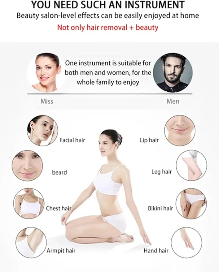 Painless 2-in-1 Hair Removal Device for Home Use, Suitable for Both Men and Women in Multiple Areas, Professionally Removes Melanin, Lightens Spots and Whitens The Skin