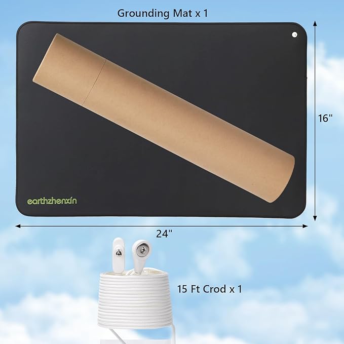earthzhenxin Grounding Mat for Feet, Grounding Mat Improve Sleep, Relieve Pain, Conductive Mat for Magnetic Therapy, Earth Connected Pad for Home, Office and Work 1 Pack(Black 16"x24")