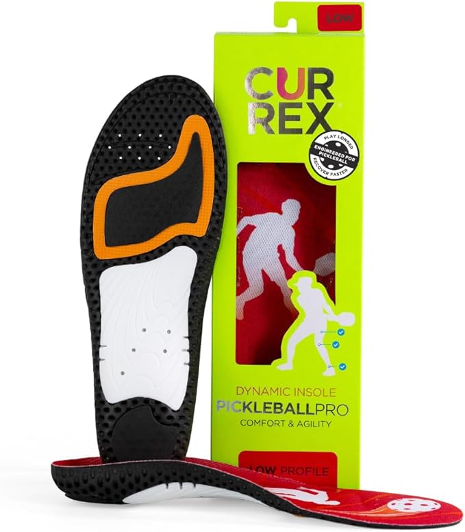 CURREX PICKLEBALLPRO Insoles for Pickleball Shoes – Arch Support Inserts w/Super Grip Surface & Premium Heel Cushioning, Helps Improve Foot Stability – for Men & Women– Low Arch, Small