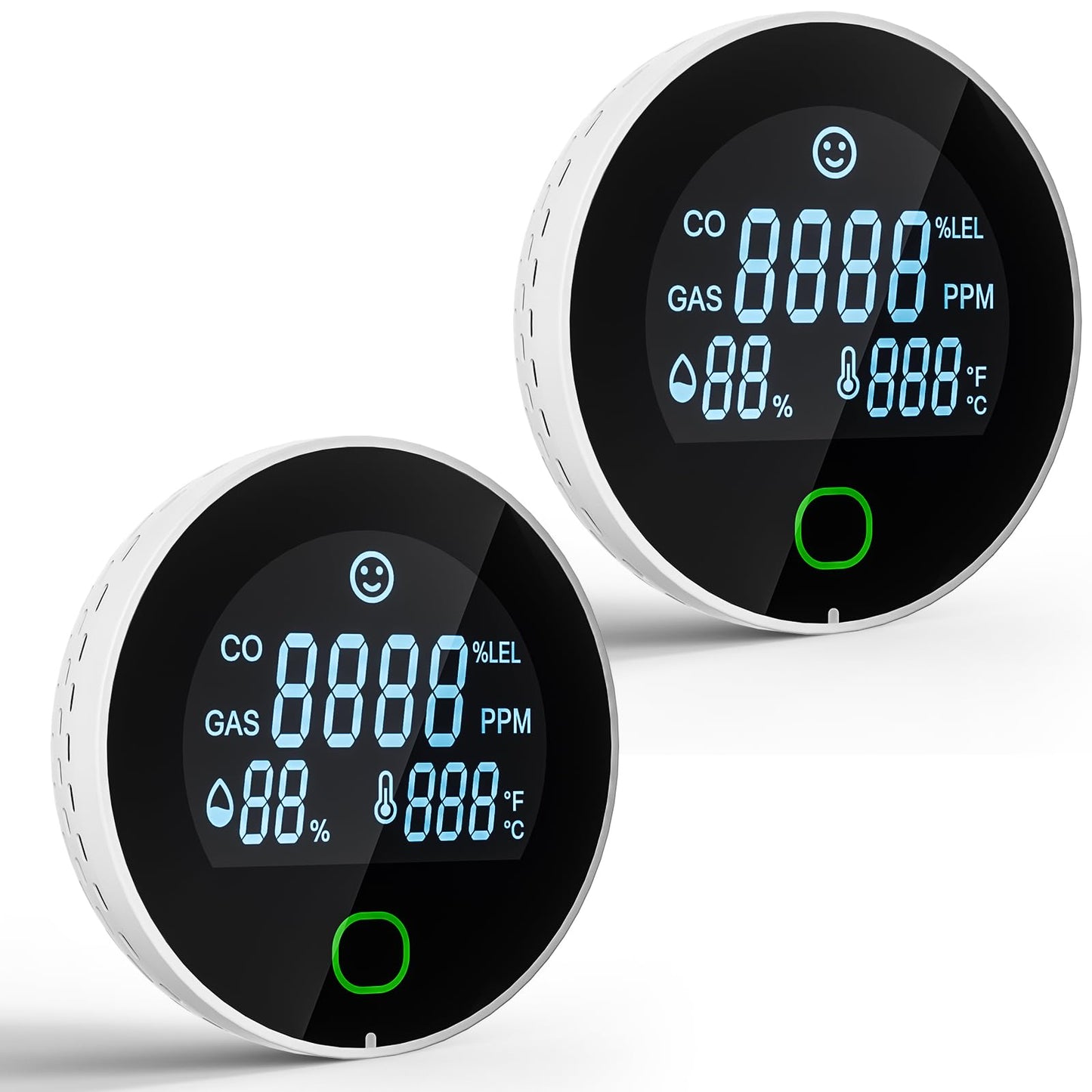 2 Packs 4 in 1 Carbon Monoxide Detectors Plug in, Natural Gas Leak & Carbon Monoxide Detectors, Dual Alarms and HD Screen Display with CO/Gas/Temperature/Humidity for Home/Travel/RV