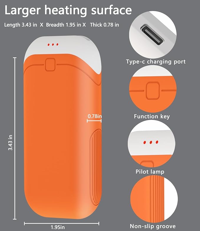 Hand Warmers Rechargeable [Equipped with Heat-conducting Silicone][Double-Sided Heating] [Shockproof] Suitable Skiing for Golf Hunting Hiking Outdoor Camping (Orange, 5000mAh X2)