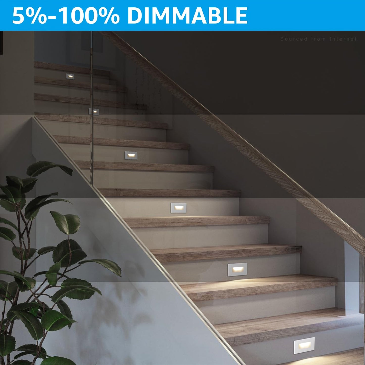 LEONLITE White 5CCT 120V LED Step Lights, 3.5W 150LM 5%-100% Dimmable Horizontal Stair Lights Indoor Outdoor Wet Location, CRI90+ & ETL, 2700K/3000K/3500K/4000K/5000K, Aluminum, Pack of 6