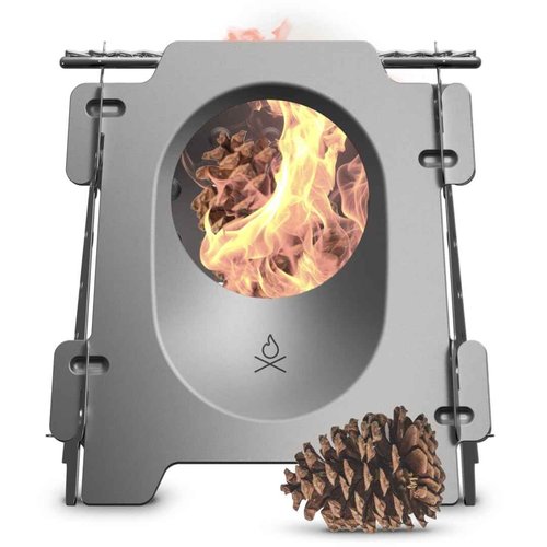 Überleben | Stöker Wood Burning Camping Stove – 18oz Flatpack Stainless Steel Wood Stove for Backpacking, Hiking & Outdoor Cooking – Portable, Folding Camping Essentials (Bead-Blasted)