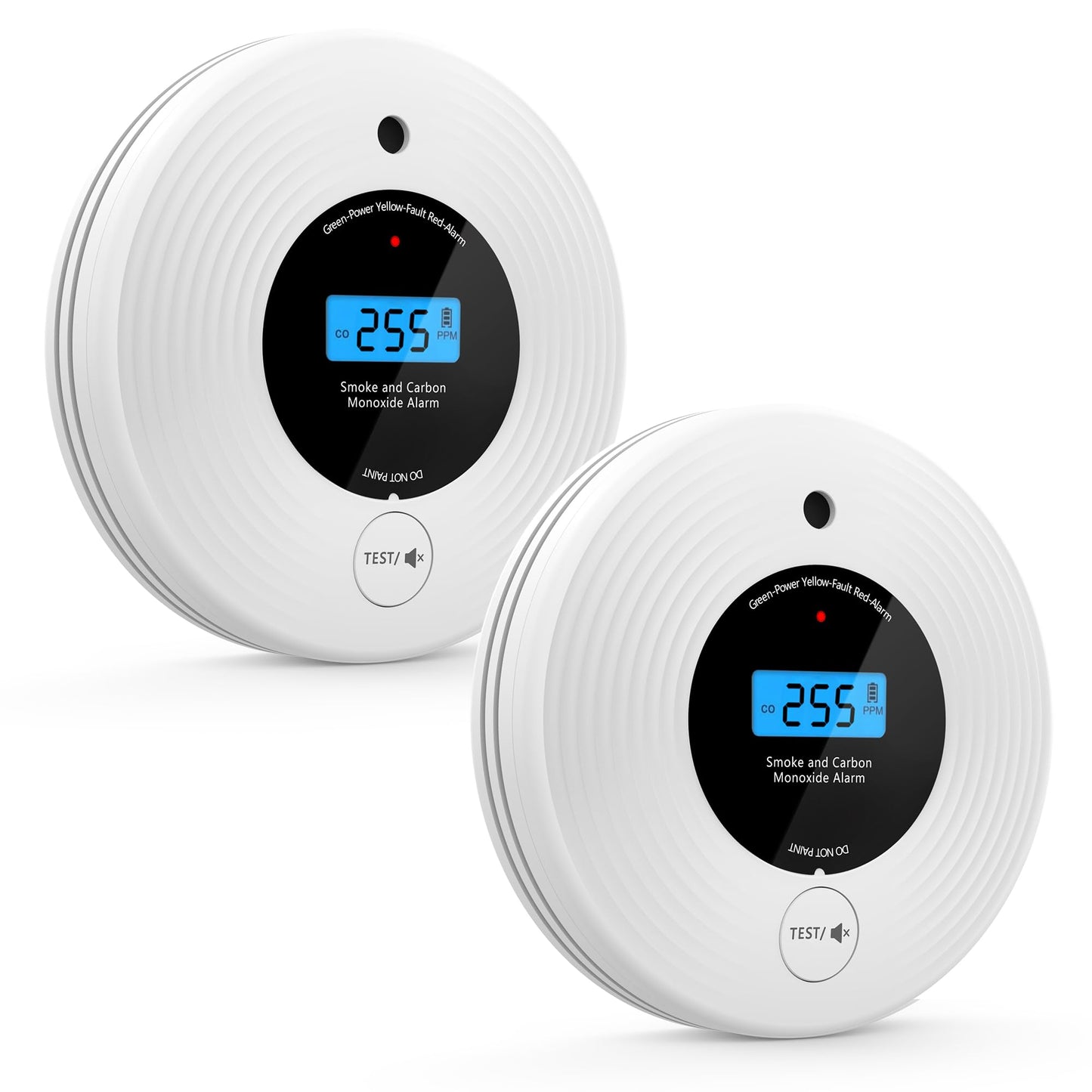 2 Pack 10 Year Battery Smoke and Carbon Monoxide Detector, Slim Smoke Alarm CO Detector with Large LCD Display, Adhesive or Screw Installation