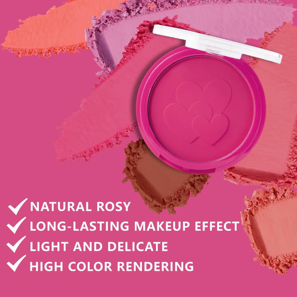 HHLTOH Rose Pink Single Matte for Face Cheeks Blush, Natural Hot Pink Cream Blushes Makeup Palette, Redpink Monochrome Blush Pow
