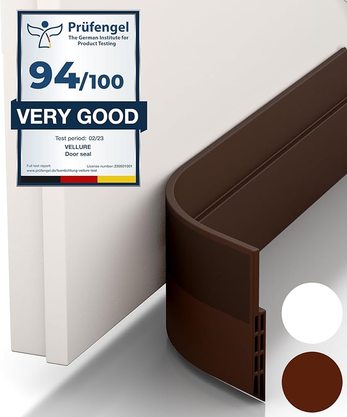 Vellure® door draft stoppers for bottom of door - NEW premium door sweep / door seal strip (save energy – installs quickly and easily) door weather stripping, ideal for keeping out cold (1x39" brown)