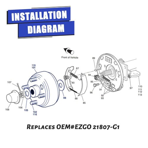 Panglong EZGO TXT Large Hole Fine Splined Brake Drum, Suitable for EZGO 4 Cycle Gas 1991-up, Columbia 1996-up. Replaces OEM#EZGO 21807-G1