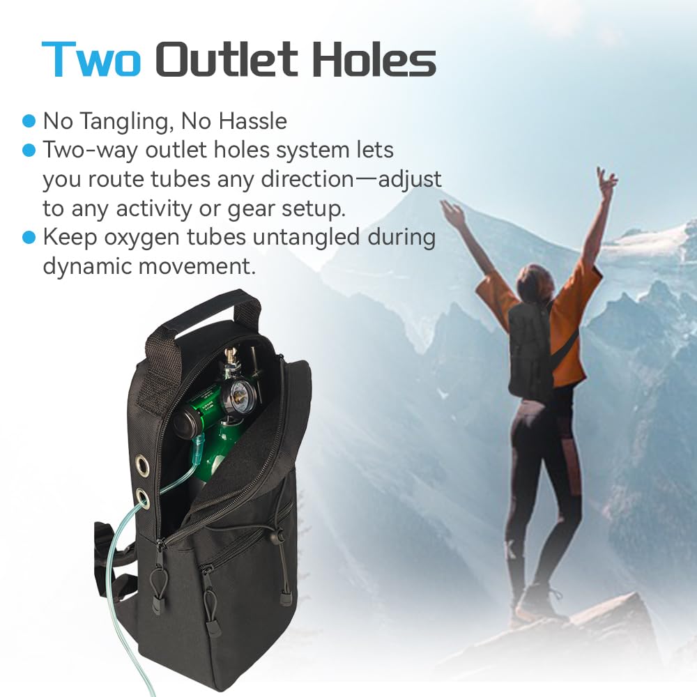 Portable Oxygen Tank Backpack for A, B(M6), C(M9), M2, Ml6, M7 Size Oxygen Cylinders, Durable Oxford Material with Chest Strap & Four Outlet Holes, Wheelchair Bag for Travel, Storage & Carry