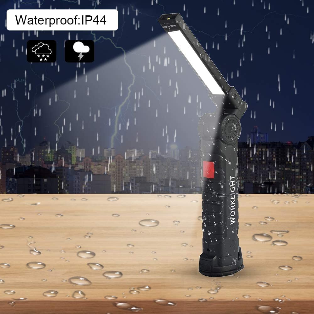 4Pack LED Work Lights, USB Rechargeable COB Light with Magnetic Base 360°Rotate and 5 Modes, Folding Flashlight Inspection Light for Car Repairing, Workshop, Household and Emergency Use, Large