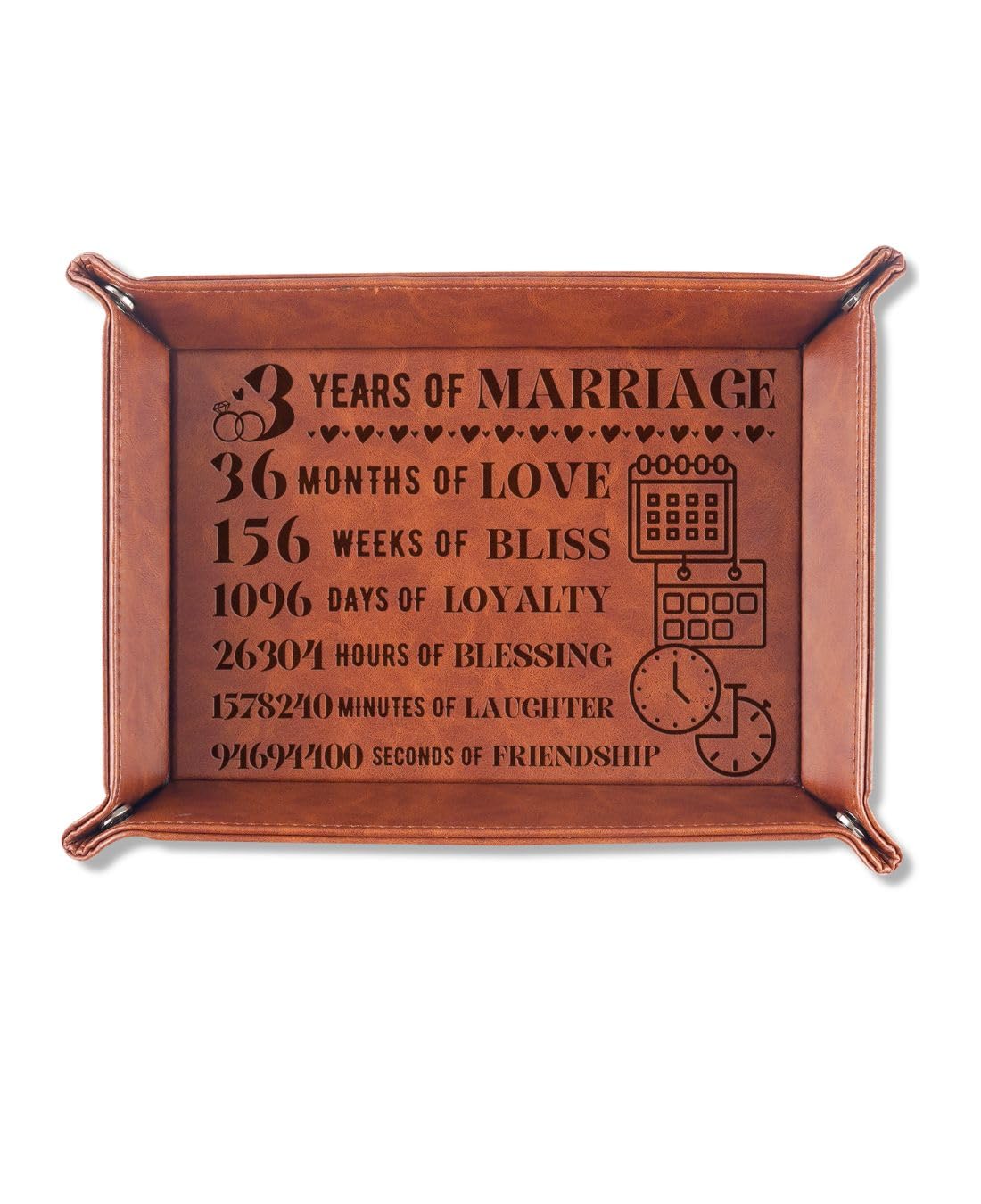 INNObeta Gifts for 3 Year Leather Anniversary for Her, Him, Men, Husband, Gifts for 3rd Anniversary, Marriage Engraved Leather Valet Tray for Anniversary, Birthday - 3 Years