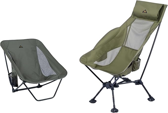 iClimb 1 Adjustable High Back Anti-Sinking Chair and 1 Low Back Chair Bundle, Ultralight Compact for Two Person Outdoor Ca...