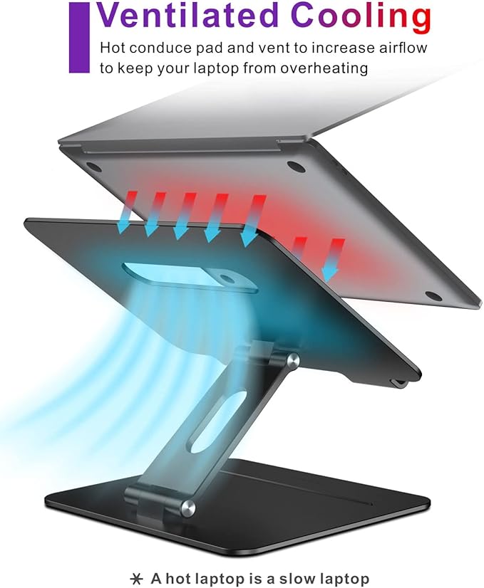 brocoon Adjustable MacBook Laptop Stand for Desk | Ergonomic Aluminum Laptop Riser with Heat-Vent, Compatible for 10-17" Laptops, Dark Black