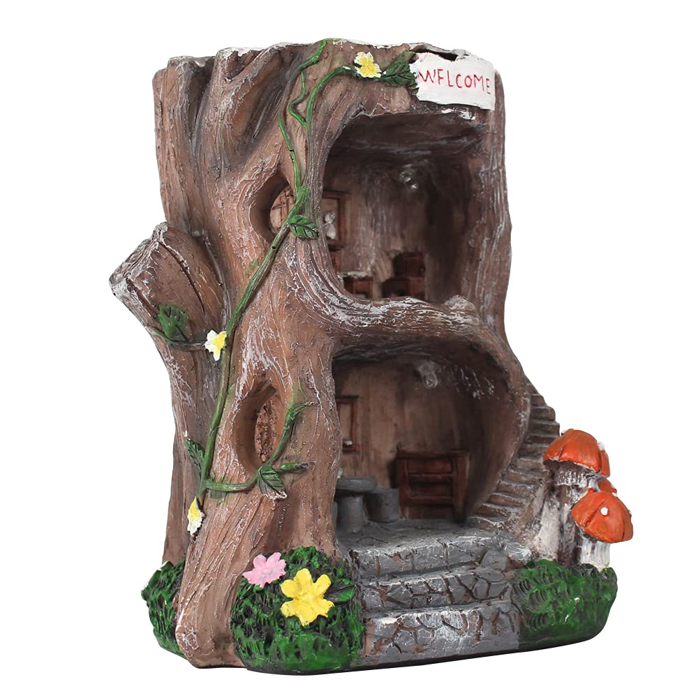 MARYTUMM Solar Light Fairy Tree House - Fun Natural Figurine Sculpture with Solar LED Lights for Indoor Outdoor Art Decorations, Patio Yard Lawn Ornaments Gift